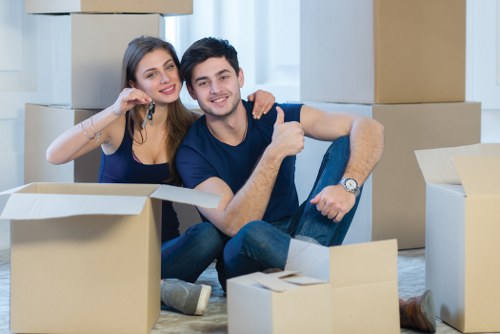 Moving van and packed boxes for removals in Enfield Highway