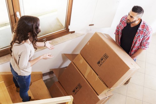 Packed student belongings ready for storage in Enfield Highway